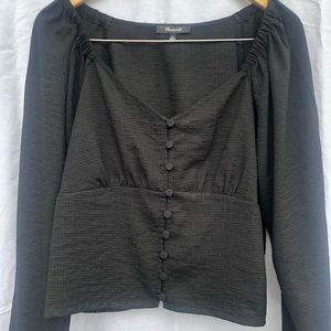 Madewell black button puff sleeve blouse